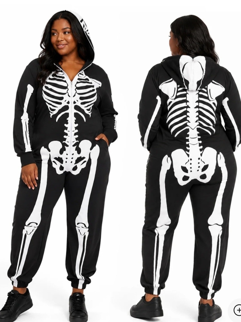 Tipsy Elves Black & White Skeleton Zip-Up Hoodie Jumpsuit SIZE XL NWT